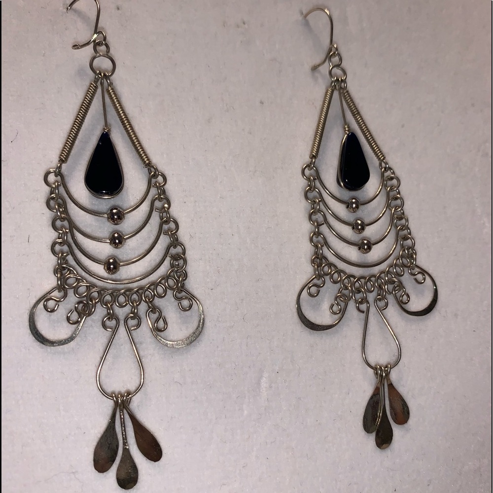 Onyx and German Silver earrings.